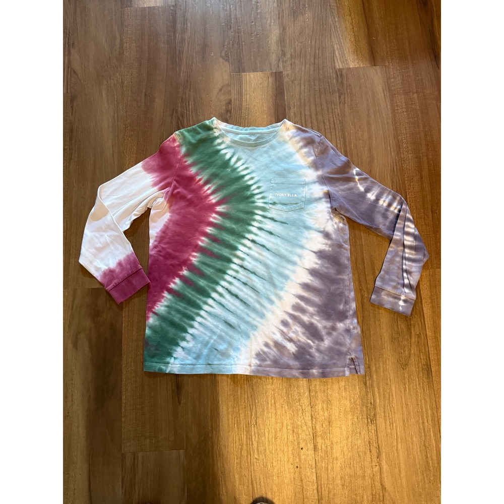 Ivory Ella Long Sleeve Tie Dye Pocket T-Shirt Elephant Logo Multicolor Womens L